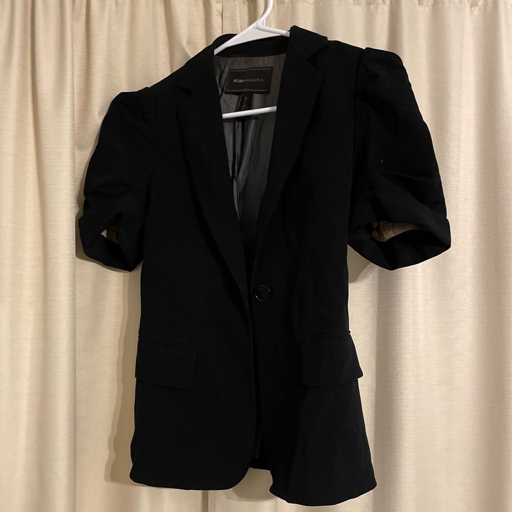 Short sleeve ruched sleeve lined blazer